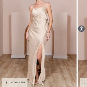 NWT Revelry Steph Satin Bridesmaid Dress in 703 Gold Champagne size 6
